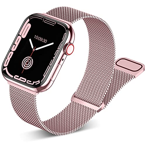 Faliogo kompatibel mit Apple Watch Armband 38mm 40mm 41mm für Damen/Herren, Edelstahl Metall Mesh Armband mit Magnet Kompatibel mit iWatch Armband Series 8 7 6 5 4 3 2 1 SE, 38mm/40mm/41mm, Rosa von Faliogo