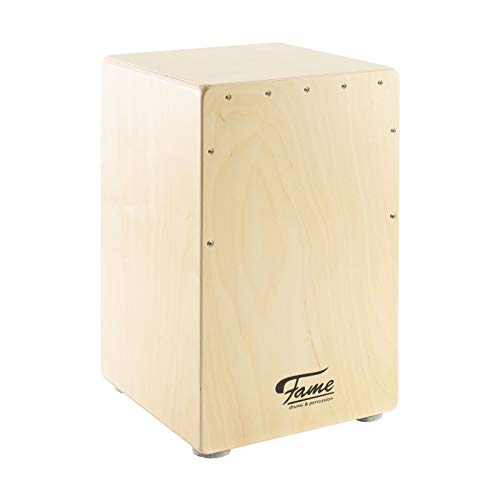 Fame Cajon Standard Pro Natural, Drum-Box, Birke, Made in Germany, Tiefer Bass, Snare-Effekt, Sitztrommel, Trommel für Unterwegs von Fame