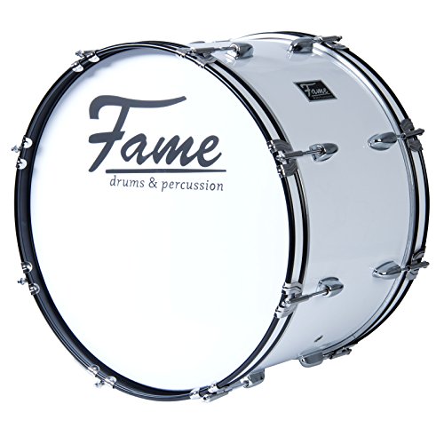 Fame Marching Bass Drum 22"x12", Leicht, Weiß, 7-Lagen Lindenholz, Kraftvoller Klang, Inklusive Tragegurt, Beater, Stimmschlüssel, Ideal für Einsteiger, Junge Spieler" von Fame