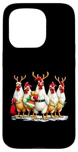 Hülle für iPhone 15 Pro Huhn Weihnachtsbeleuchtung Bauernhof Tier Lustig Xmas Urlaub von Family Chicken Christmas Lights Xmas Holiday