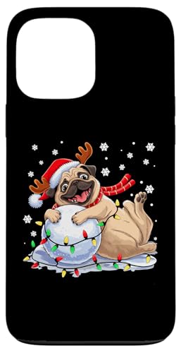 Hülle für iPhone 13 Pro Max Mops Weihnachtsbeleuchtung Niedlicher Mops Schneeball Lustige Mops Hundeliebhaber von Family Christmas Pajamas Pugs Dog Lovers Mom Dad