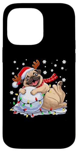 Hülle für iPhone 14 Pro Max Mops Weihnachtsbeleuchtung Niedlicher Mops Schneeball Lustige Mops Hundeliebhaber von Family Christmas Pajamas Pugs Dog Lovers Mom Dad