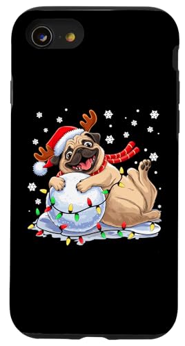 Hülle für iPhone SE (2020) / 7 / 8 Mops Weihnachtsbeleuchtung Niedlicher Mops Schneeball Lustige Mops Hundeliebhaber von Family Christmas Pajamas Pugs Dog Lovers Mom Dad