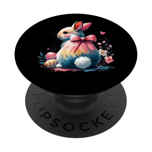 Osterhase bunte Pinselstrich Happy Easter Kokette Schleife PopSockets Klebender PopGrip von Family Easter Day Gifts