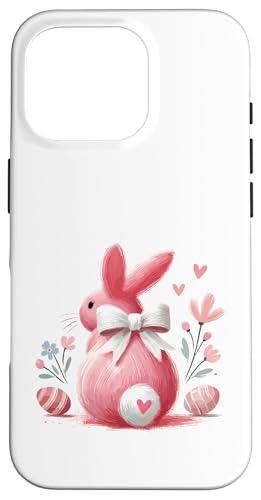 Osterhase rosa Pinselstrich Happy Easter Kokette Schleife Hülle für iPhone 16 Pro von Family Easter Day Gifts