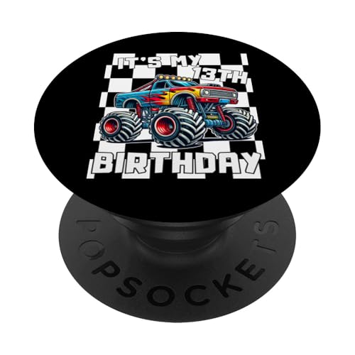 13 Jahre alter Junge, es ist mein 13. Geburtstag, Monster Truck für Jungen PopSockets Klebender PopGrip von Family Matching Kids Monster trucks Birthday Gifts