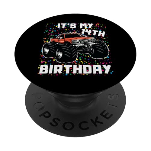 14 Jahre alter Junge, es ist mein 14. Geburtstag, Monster Truck für Jungen PopSockets Klebender PopGrip von Family Matching Kids Monster trucks Birthday Gifts