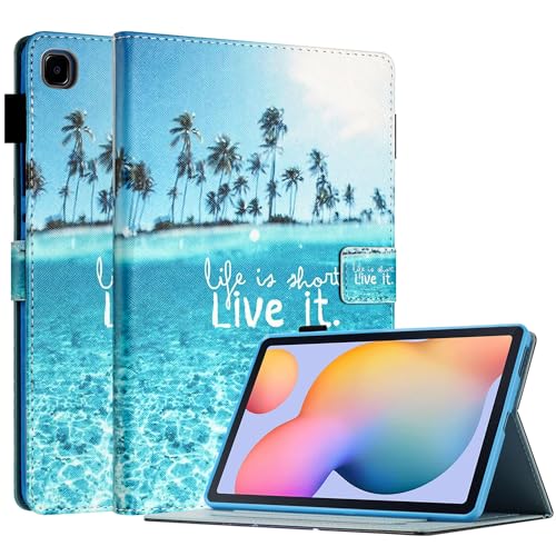 Schutzhülle für Samsung Galaxy Tab S6 Lite 10,4 Zoll 2024/2022/2020 mit S Pen Halter Modell (SM-P610/P613/P615/P619), Smart Wake/Sleep, PU Leder Folio Cover mit Multi-Angle Ständer, Strand von Fancity