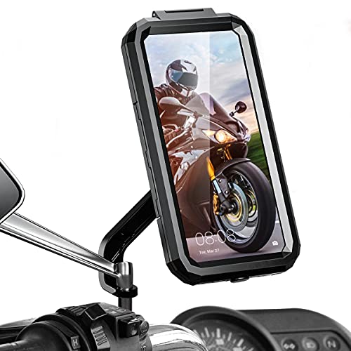 Faneam Universal Motorrad Handyhalterung Wasserdicht Smartphone Halterung Handy Motorrad Rückspiegel Anti-Shake Halter Handy Motorrad Handyhalter mit Touch-Screen, Face ID & Touch ID, 360°Drehbar (S) von Faneam