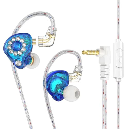 Fangxuee In-Ear-Monitor-Kopfhörer Ohrhörer 11 mm PET-Verbundmembran Dynamischer Ohrhörer 3,5 mm Blau mit Mikrofon von Fangxuee