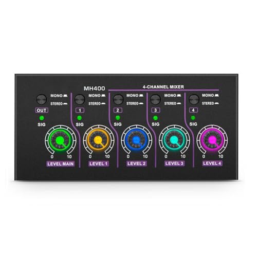 Fangxuee -MH400 Ultra Low Noise Mini 4-Kanal Mixer Mini Stereo Mixer Mischpult Ausgabegerät Mikrofon Gitarrenmixer EU-Stecker von Fangxuee