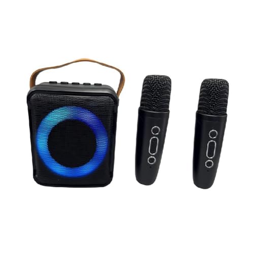 Fangxuee Multifunktionales Tragbares Bluetooth-Audiomikrofon, Farbenfrohe LED-Atmosphärenlampe, Karaoke-Lautsprecher für Zuhause, 2 Mikrofone von Fangxuee