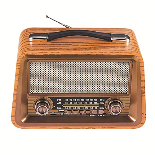 Fangxuee Tragbares Retro-Radio Aus, Kabellose Bluetooth-Lautsprecher, HiFi-Stereo-AM/FM-Radio-Player, USB, TF, AUX, MP3, Gelbe Holzfarbe von Fangxuee