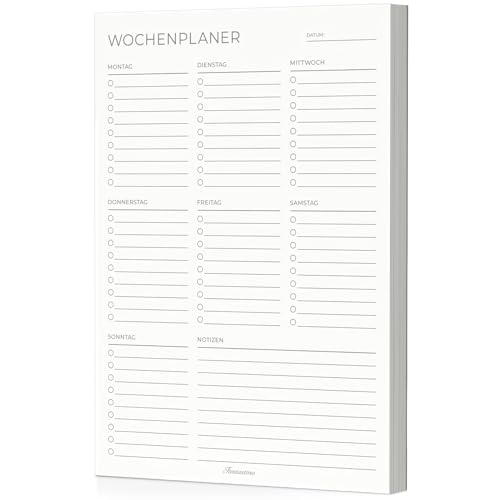 Fantastino A5 Wochenplaner Block – 66 Blatt (für 15 Monate), To-Do Listen Notizblock & Wochenübersicht, ohne festes Datum. Weekly Planner mit 100 g/m² Premium-Papier, Blätter zum Abreißen von Fantastino