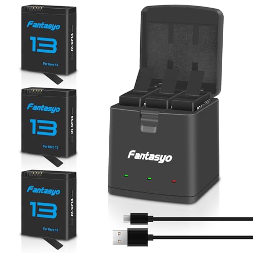 Fantasyo Gopro Hero 13 Akku 2100mAh (3-Pack) für Gopro Hero 13 Schwarz und 3-Kanal Schnellladegerät, voll kompatibel mit Gopro Hero 13 Akku und Ladegerät von Fantasyo