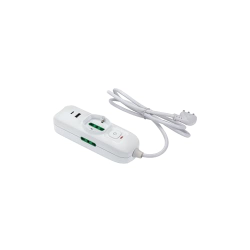 FANTON 474124 Triax Mehrfachsteckdose 2 USB A und C, 1 Bypass-Schuko-Steckdose, 2 Bypass-Steckdosen, Kabel 1,5 m, Winkelstecker 10 A + Sicherheitsschalter, weiß von Fanton