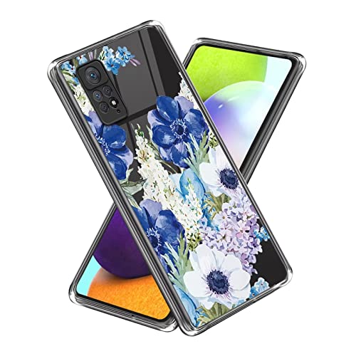 Fanxwu Handyhülle Kompatibel mit Xiaomi Redmi Note 11 Pro 5G/4G Hülle TPU Silikon Weicher Ultra -dünn Muster Cover mit Displayschutzfolie Anti-Kratzer Bumper Schutzhülle - Blau und Weiße Rose von Fanxwu