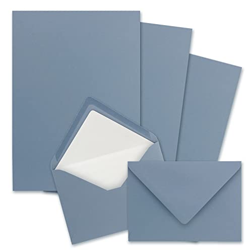 50x Briefpapier-Sets DIN A4 mit C6 gefütterten Briefumschlägen, Nassklebung - Graublau - mattes Schreibpapier und Kuverts mit weißem Seidenfutter von FarbenFroh by GUSTAV NEUSER