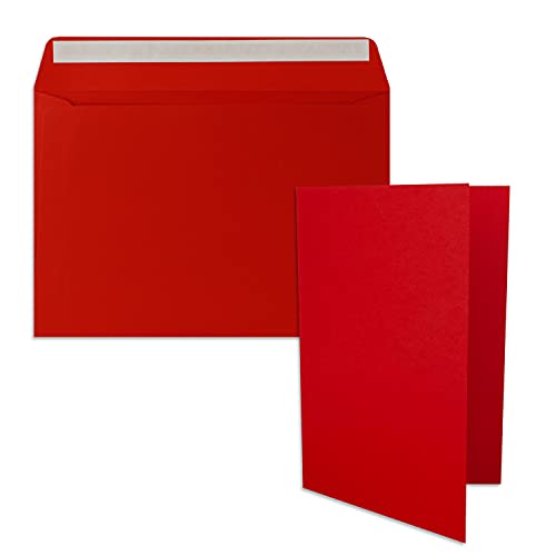 50x Faltkarten-Set DIN A5 14,8 x 21 cm in Rot mit Briefumschlägen DIN C5 Haftklebung - für große Einladungen und Karten zum Geburtstag oder Hochzeit von FarbenFroh by GUSTAV NEUSER