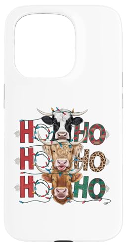 Hülle für iPhone 15 Pro Ho Ho Ho Kühe Weihnachtsbeleuchtung - Lustiges Bauernhoftier von Farm Holiday Fun - Cow Christmas Collection