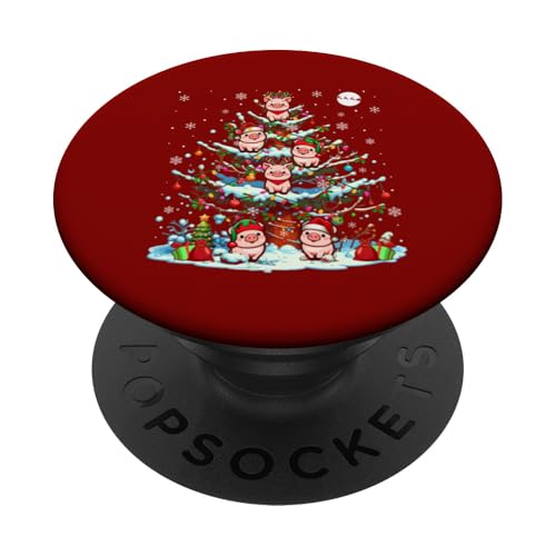 Weihnachtsmann Rentier Elfe Schweine auf Weihnachtsbaum bunt PopSockets mit austauschbarem PopGrip von Farmer Christmas Costume