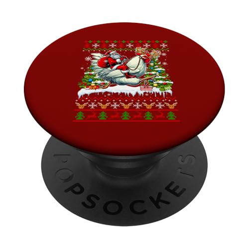 Weihnachtsmann auf Rentier Huhn laufender Weihnachtspullover PopSockets Klebender PopGrip von Farmer Christmas Costume