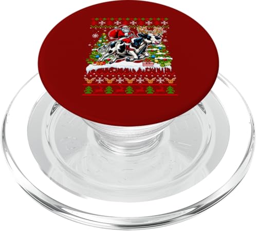 Weihnachtsmann auf Rentier Kuh laufender Weihnachtspullover PopSockets PopGrip für MagSafe von Farmer Christmas Costume