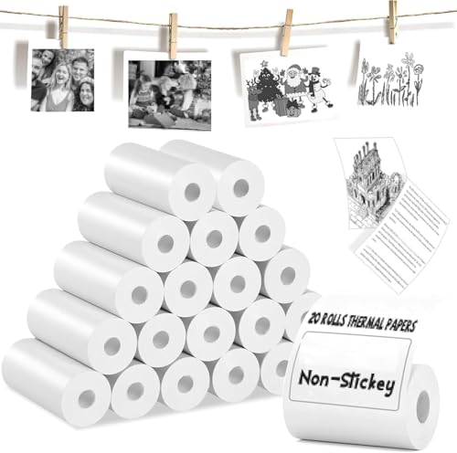 Farnirvana 20 Rollen Thermopapier für Kinderkamera, Kinderkamera Druckpapier Nachfülldruckpapier, Thermodrucker Papier Weiß, Für Fotos, Notizen, Nicht selbstklebend(57 x 30 mm) von Farnirvana