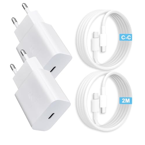 FasChageek superschnell ladegerät 25W mit Schnellladekabel,original Schnellladegerät mit 2m USB c Ladekabel,Handy ladestecker,2er Pack Super Fast Charger für Samsung Galaxy S24/S23/S22/A54/A50,Weiß von FasChageek