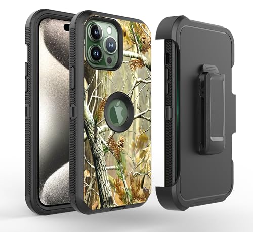 Fastsun Camo Design Defender Schutzhülle für iPhone 16, schützende, stoßfeste Hybrid-Hülle, zweilagig, harte Schutzhülle, kompatibel mit iPhone 16 (Clip + Camo Black Tree) von FastSun