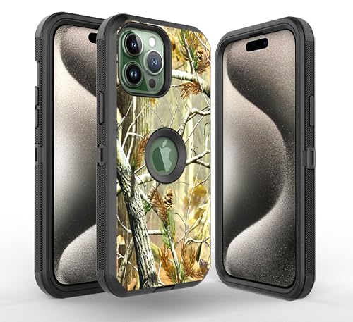 Fastsun Schutzhülle für iPhone 16, stoßfest, Hybrid-Schutzhülle, zweilagig, kompatibel mit iPhone 16 (Camo Black Tree) von FastSun