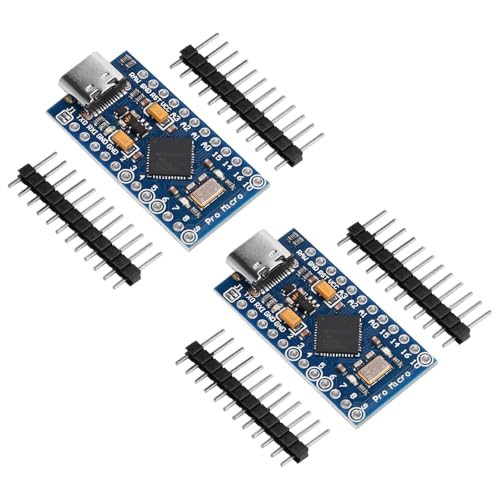 Fastsaw 2 Stück Pro Micro Atmega32U4 Modul Typ C Entwicklungsboard Mikrocontroller-Board 5 V 16 MHz mit Pin-Headern von Fastsaw