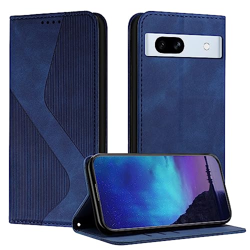 Fatcatparadise Kompatibel mit Google Pixel 7A Hülle, Handyhülle für Google Pixel 7A Hülle PU Leder Flip Klappbare Wallet Magnet Case Handytasche Klapphülle Schutzhülle Tasche Hülle Holster (Blau) von Fatcatparadise