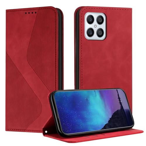 Fatcatparadise Kompatibel mit Huawei Honor X8 4G / Honor X30 i Hülle, Handyhülle für Honor X8 4G Hülle PU Leder Klappbare Wallet Case Handytasche Klapphülle Schutzhülle Hülle Holster (Rot) von Fatcatparadise