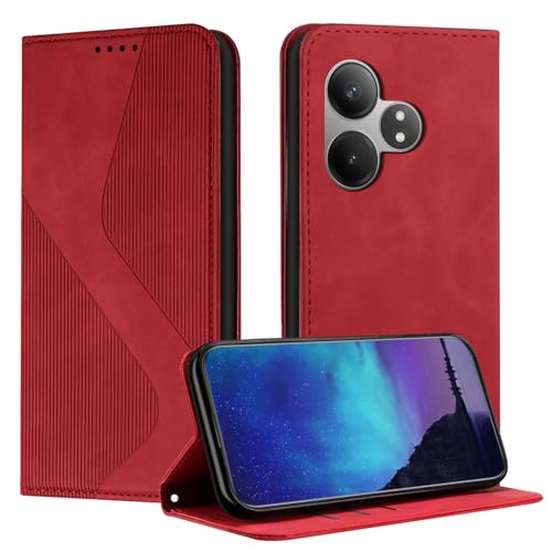 Fatcatparadise Kompatibel mit Oppo Realme GT 6 / Realme GT 6T Hülle, Handyhülle für Realme GT 6 Hülle PU Leder Klappbare Wallet Case Handytasche Klapphülle Schutzhülle Tasche Hülle Holster (Rot) von Fatcatparadise