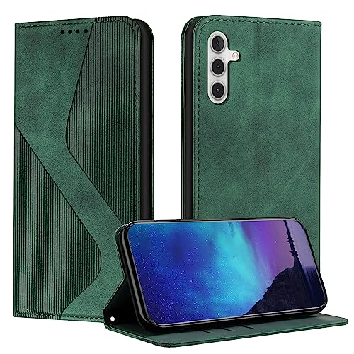 Fatcatparadise Kompatibel mit Samsung Galaxy M15/F15 Hülle, Handyhülle für Samsung M15 Hülle PU Leder Klappbare Wallet Magnet Case Handytasche Klapphülle Schutzhülle Tasche Hülle Holster (Grün) von Fatcatparadise