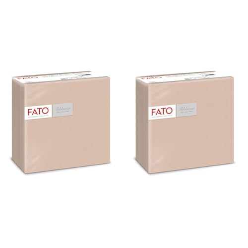 FATO Trockene Papierservietten, Airlaid, Textileffekt, Packung mit 50 Servietten, Größe 40x40, 4-fach gefaltet, Dekorfarbe Cappuccino (Packung mit 2) von Fato