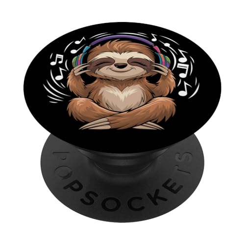 Musik Faultier mit Kopfhörer Notenschlüssel Musiker Music PopSockets Klebender PopGrip von Faultier Musikschule Rock Klassik Music Designs