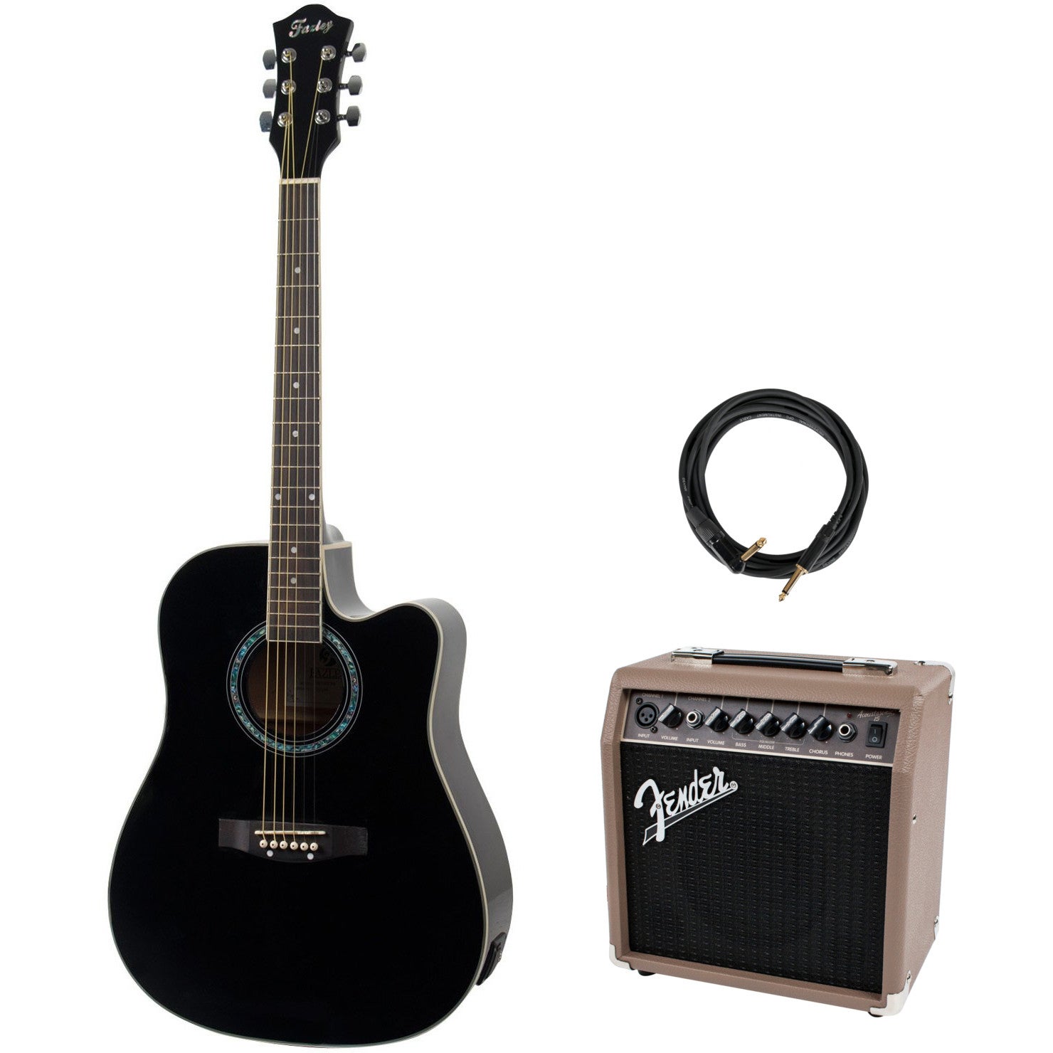 Fazley FE118CBK Electro-Acoustic Steel-String Guitar + Amplifier and Cable von Fazley