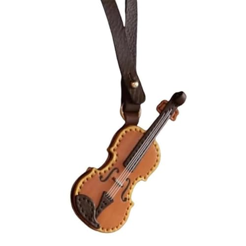 Fcuajdkq Leder-Schlüsselanhänger mit Violine und Cello, Mini-Schlüsselanhänger mit Musikinstrument, Vintage-Leder-Schlüsselanhänger mit Violine, Khaki von Fcuajdkq