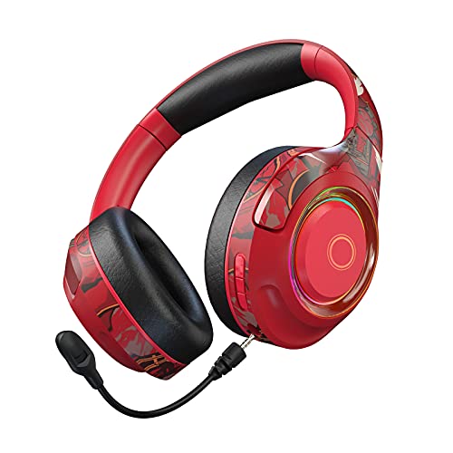 Fdit Kabelloses Over-Ear-Gaming-Headset, RGB-Farbiger Bluetooth 5.1 HiFi-Stereo-Kopfhörer mit Steckbarem Mikrofon mit Geräuschunterdrückung, 24 Stunden Spielzeit - Graffiti(rot) von Fdit