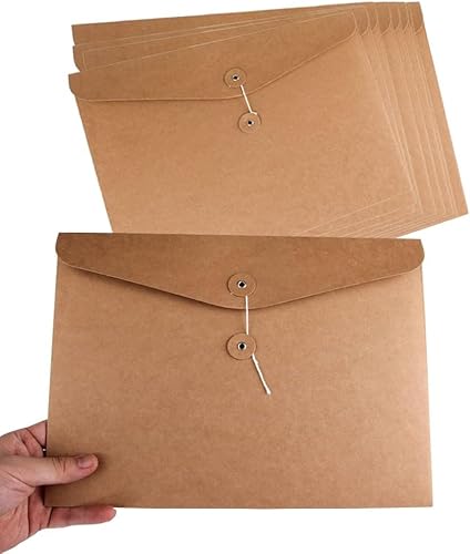 10 Stück Kraftpapier-Umschläge, Portfolio-Umschläge, Dokumentenmappe mit Kordelverschluss, Papierkram, Organizer, Tasche für Büros, Schule, Zuhause, Schreibwaren (A4) von Feaolala