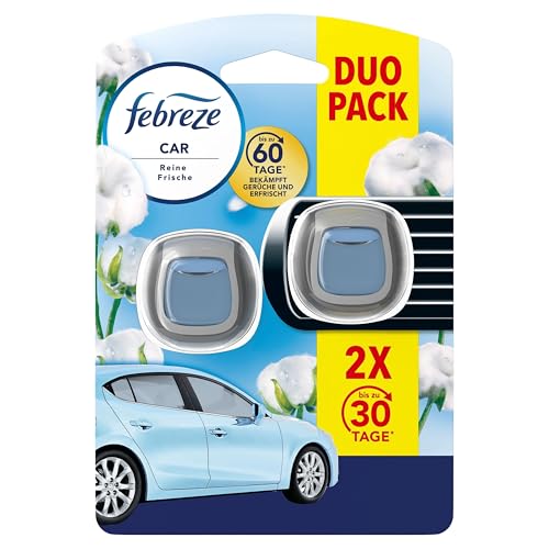 Febreze Auto Lufterfrischer 4ml, Auto-Clip-Nachfüller mit Duft Reine Frische Bekämpft Gerüche im Auto, 2 Einheit von Febreze