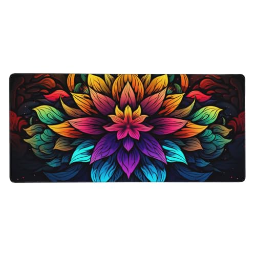 Blume Mauspad XXL 1000x500x3 mm, Groß Gaming Mauspad Mandala Design Vernähte Kanten, XXL Mousepad Wetterfest Anti Rutsch Mousepad Präzision und Geschwindigkeit für PC Laptop Verbessert, Gaming Deko von Feeaxeae