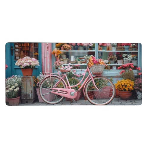 Mauspad Blume, Fahrrad Mousepad XXL 1200 x 600 x 3 mm Gaming Mousepad mit Vernähte Kanten Wasserdicht und Rutschfester Mousepad für PC-Büro, Arbeit, Gaming, Studium, Laptop, Computer,Zuhause,Geschenke von Feeaxeae