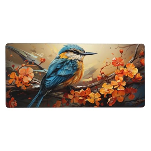 Mauspad Blume, Vogel Mousepad XXL 700 x 400 x 3 mm Gaming Mousepad mit Vernähte Kanten Wasserdicht und Rutschfester Mousepad für PC-Büro, Arbeit, Gaming, Studium, Laptop, Computer, Zuhause, Geschenke von Feeaxeae