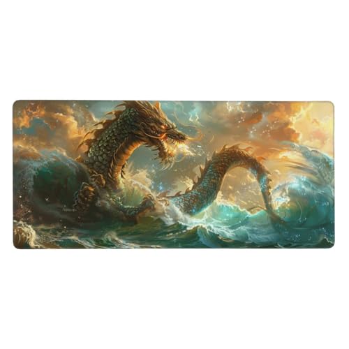 Mauspad Drachen, Meer Mousepad XXL 1200 x 600 x 3 mm Gaming Mousepad mit Vernähte Kanten Wasserdicht und Rutschfester Mousepad für PC-Büro, Arbeit, Gaming, Studium, Laptop, Computer, Zuhause,Geschenke von Feeaxeae