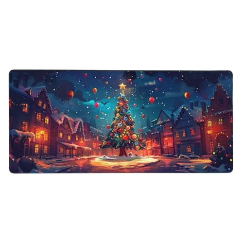 Mauspad Weihnachten,Straße Mousepad XXL 500 x 250 x3 mm Gaming Mousepad mit Vernähte Kanten Wasserdicht und Rutschfester Mousepad für PC-Büro,Arbeit,Gaming,Studium,Laptop,Computer,Zuhause,Geschenke von Feeaxeae