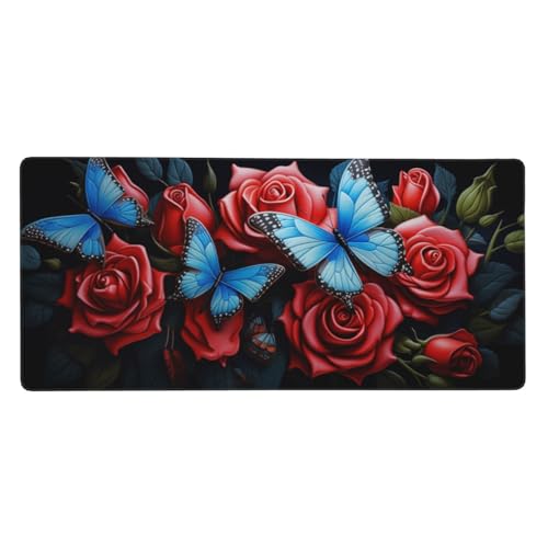 Rose Mauspad XXL 1000 x 500 x 3mm,Groß Gaming Mauspad Schmetterling Design Vernähte Kanten,Wetterfest Anti Rutsch Mousepad Präzision und Geschwindigkeit für PC Laptop Verbessert,Gaming Deko Mousepad von Feeaxeae