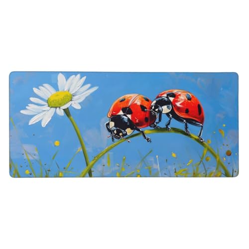 Schreibtischunterlage Blume Mauspad XXL 1500 x 800 x 3 mm Groß Mauspad Marienkäfer Gaming Mousepad, Mouse Pad mit Anti-Rutsch-Gummiboden, für Gaming Zubehör Zimmer Deko Aesthetic, Geschenke für Männer von Feeaxeae